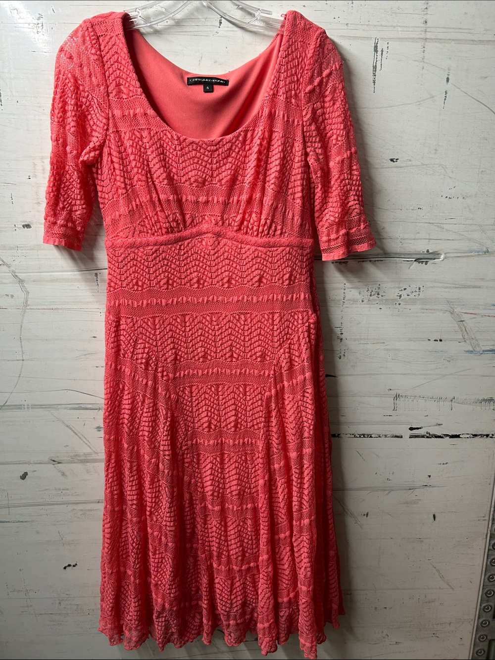 Charming Scoop-Neck Coral Midi Dress by Dana Buchman